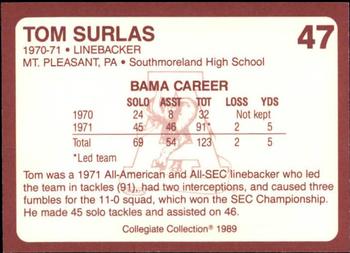 1989 Collegiate Collection Coke Alabama Crimson Tide (580) #47 Tom Surlas Back
