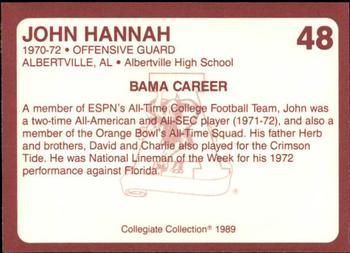 1989 Collegiate Collection Coke Alabama Crimson Tide (580) #48 John Hannah Back