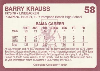 1989 Collegiate Collection Coke Alabama Crimson Tide (580) #58 Barry Krauss Back