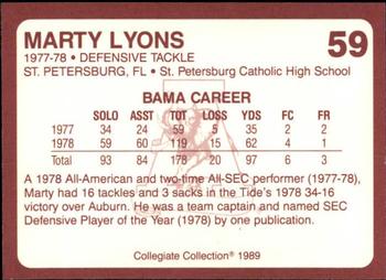 1989 Collegiate Collection Coke Alabama Crimson Tide (580) #59 Marty Lyons Back
