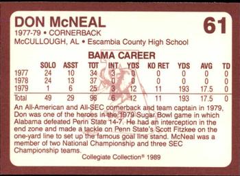1989 Collegiate Collection Coke Alabama Crimson Tide (580) #61 Don McNeal Back