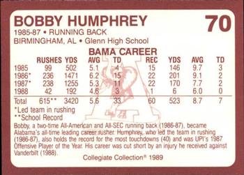 1989 Collegiate Collection Coke Alabama Crimson Tide (580) #70 Bobby Humphrey Back
