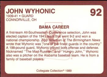 1989 Collegiate Collection Coke Alabama Crimson Tide (580) #92 John Wyhonic Back