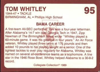 1989 Collegiate Collection Coke Alabama Crimson Tide (580) #95 Tom Whitley Back