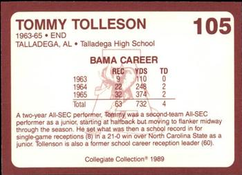 1989 Collegiate Collection Coke Alabama Crimson Tide (580) #105 Tommy Tolleson Back