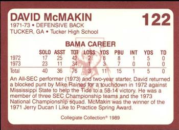 1989 Collegiate Collection Coke Alabama Crimson Tide (580) #122 David McMakin Back
