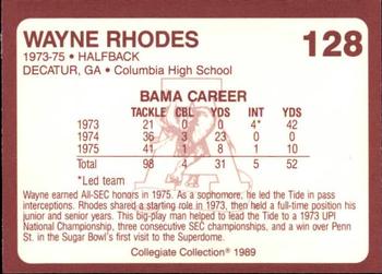 1989 Collegiate Collection Coke Alabama Crimson Tide (580) #128 Wayne Rhodes Back