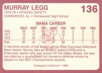 1989 Collegiate Collection Coke Alabama Crimson Tide (580) #136 Murray Legg Back