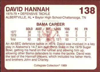 1989 Collegiate Collection Coke Alabama Crimson Tide (580) #138 David Hannah Back