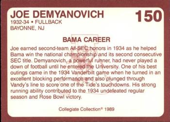 1989 Collegiate Collection Coke Alabama Crimson Tide (580) #150 Joe Demyanovich Back