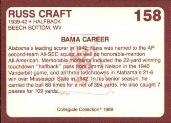 1989 Collegiate Collection Coke Alabama Crimson Tide (580) #158 Russ Craft Back