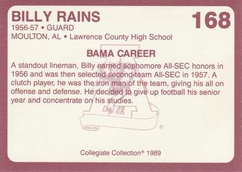 1989 Collegiate Collection Coke Alabama Crimson Tide (580) #168 Billy Rains Back