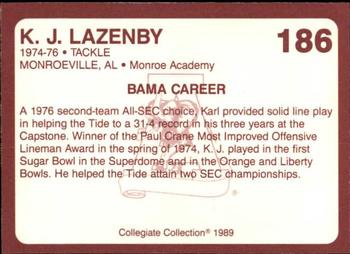 1989 Collegiate Collection Alabama Coke 580 #186 K.J. Lazenby Back