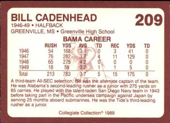 1989 Collegiate Collection Coke Alabama Crimson Tide (580) #209 Bill Cadenhead Back
