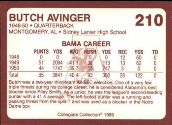 1989 Collegiate Collection Coke Alabama Crimson Tide (580) #210 Butch Avinger Back