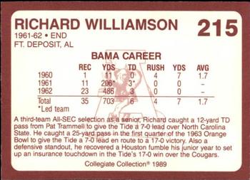 1989 Collegiate Collection Coke Alabama Crimson Tide (580) #215 Richard Williamson Back