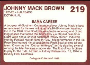 1989 Collegiate Collection Coke Alabama Crimson Tide (580) #219 Johnny Mack Brown Back