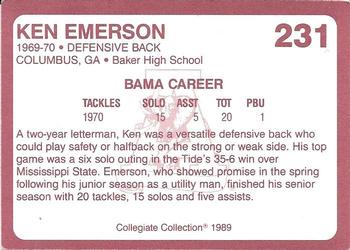 1989 Collegiate Collection Coke Alabama Crimson Tide (580) #231 Ken Emerson Back