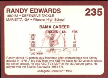 1989 Collegiate Collection Coke Alabama Crimson Tide (580) #235 Randy Edwards Back