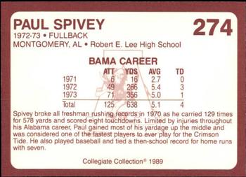 1989 Collegiate Collection Coke Alabama Crimson Tide (580) #274 Paul Spivey Back