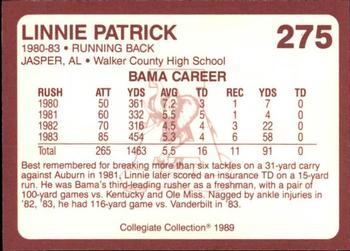 1989 Collegiate Collection Coke Alabama Crimson Tide (580) #275 Linnie Patrick Back