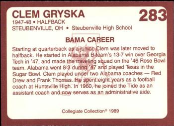 1989 Collegiate Collection Coke Alabama Crimson Tide (580) #283 Clem Gryska Back