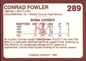 1989 Collegiate Collection Coke Alabama Crimson Tide (580) #289 Conrad Fowler Back