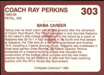1989 Collegiate Collection Coke Alabama Crimson Tide (580) #303 Coach Ray Perkins Back