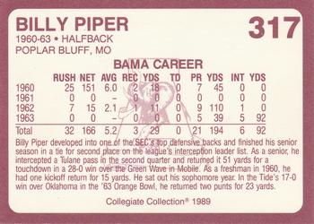 1989 Collegiate Collection Coke Alabama Crimson Tide (580) #317 Billy Piper Back