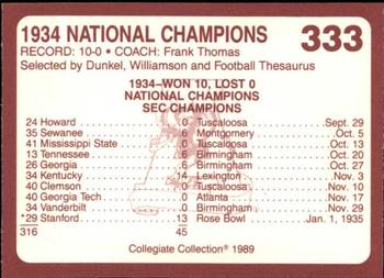 1989 Collegiate Collection Coke Alabama Crimson Tide (580) #333 1934 National Champions Back