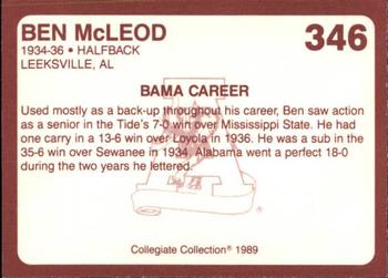 1989 Collegiate Collection Coke Alabama Crimson Tide (580) #346 Ben McLeod Back