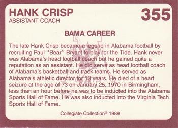 1989 Collegiate Collection Coke Alabama Crimson Tide (580) #355 Hank Crisp Back
