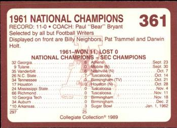 1989 Collegiate Collection Coke Alabama Crimson Tide (580) #361 1961 National Champions Back