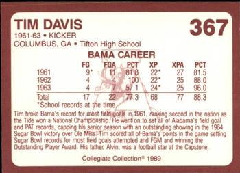 1989 Collegiate Collection Coke Alabama Crimson Tide (580) #367 Tim Davis Back
