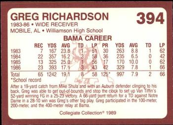 1989 Collegiate Collection Coke Alabama Crimson Tide (580) #394 Greg Richardson Back