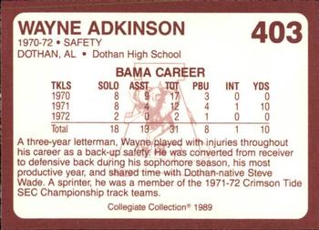 1989 Collegiate Collection Coke Alabama Crimson Tide (580) #403 Wayne Adkinson Back