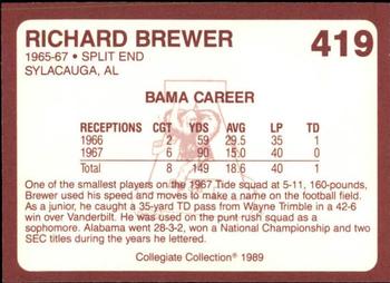 1989 Collegiate Collection Coke Alabama Crimson Tide (580) #419 Richard Brewer Back