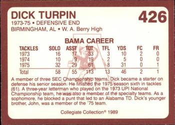 1989 Collegiate Collection Coke Alabama Crimson Tide (580) #426 Dick Turpin Back
