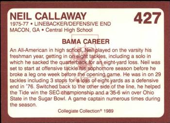 1989 Collegiate Collection Coke Alabama Crimson Tide (580) #427 Neil Callaway Back