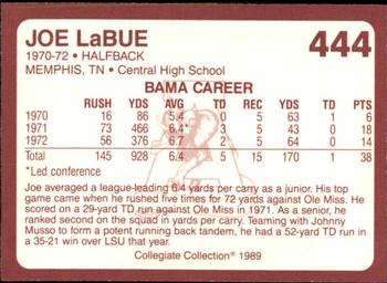 1989 Collegiate Collection Coke Alabama Crimson Tide (580) #444 Joe LaBue Back