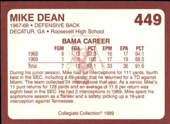 1989 Collegiate Collection Coke Alabama Crimson Tide (580) #449 Mike Dean Back