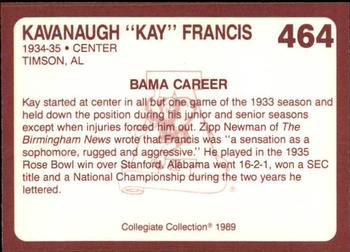 1989 Collegiate Collection Coke Alabama Crimson Tide (580) #464 Kavanaugh Francis Back