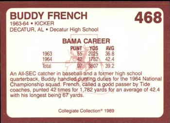 1989 Collegiate Collection Coke Alabama Crimson Tide (580) #468 Buddy French Back