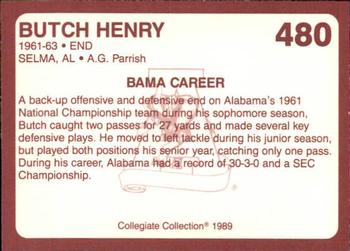 1989 Collegiate Collection Coke Alabama Crimson Tide (580) #480 Butch Henry Back