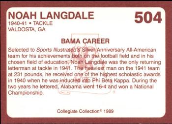 1989 Collegiate Collection Coke Alabama Crimson Tide (580) #504 Noah Langdale Back