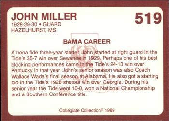 1989 Collegiate Collection Coke Alabama Crimson Tide (580) #519 John Miller Back