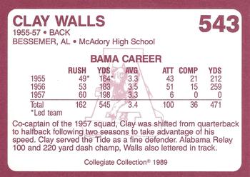 1989 Collegiate Collection Coke Alabama Crimson Tide (580) #543 Clay Walls Back