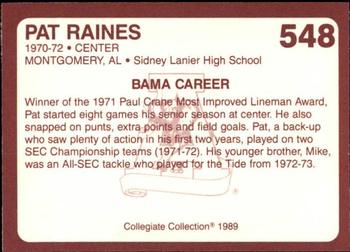 1989 Collegiate Collection Coke Alabama Crimson Tide (580) #548 Pat Raines Back