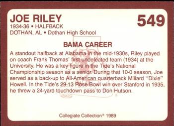 1989 Collegiate Collection Coke Alabama Crimson Tide (580) #549 Joe Riley Back