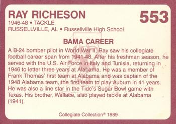1989 Collegiate Collection Coke Alabama Crimson Tide (580) #553 Ray Richeson Back
